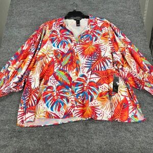 Ali Miles Shirt Top Blouse Womens 3X Red Floral Long Sleeve Casual Comfort New